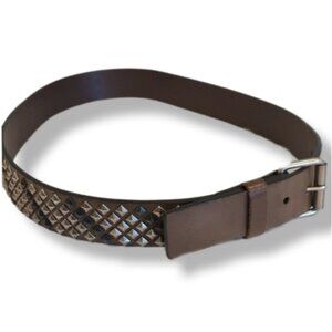 3/$20 Kenneth Cole Studded Brown Leather Belt Mens Womens Unisex Wide 36/90